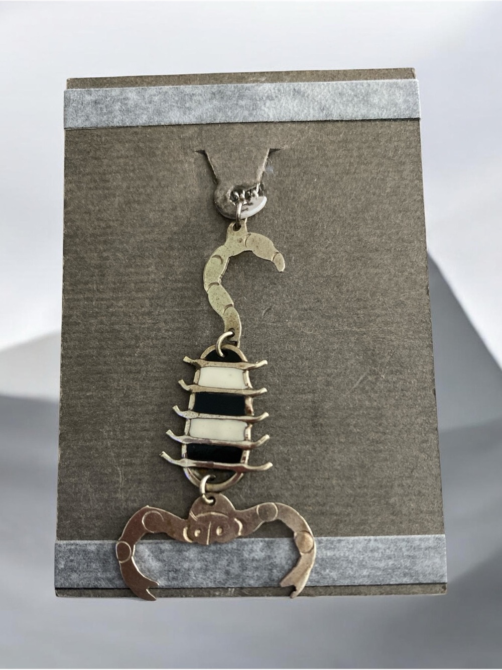 Vintage German Silver Scorpion Necklace w/Black Onyx and Mother of Pearl Inlay